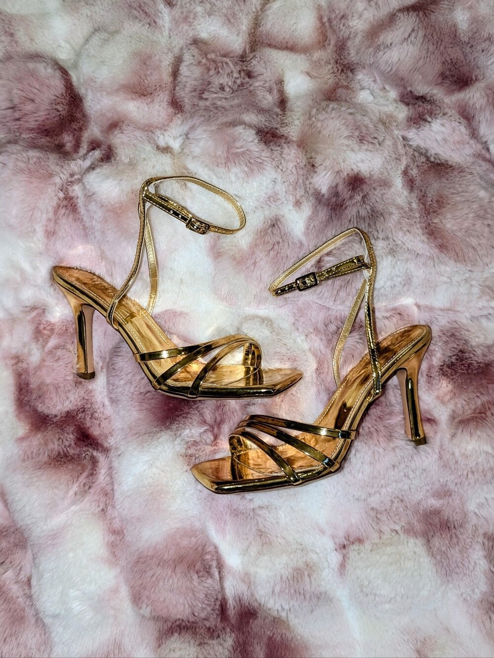 Metallic Gold Strappy Heels Size 8 NWOT Liquid Gold - Picture 2 of 5